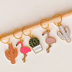 Cactus & Flamingo Stitch Markers(Cactus Flamingo Marker Rings)